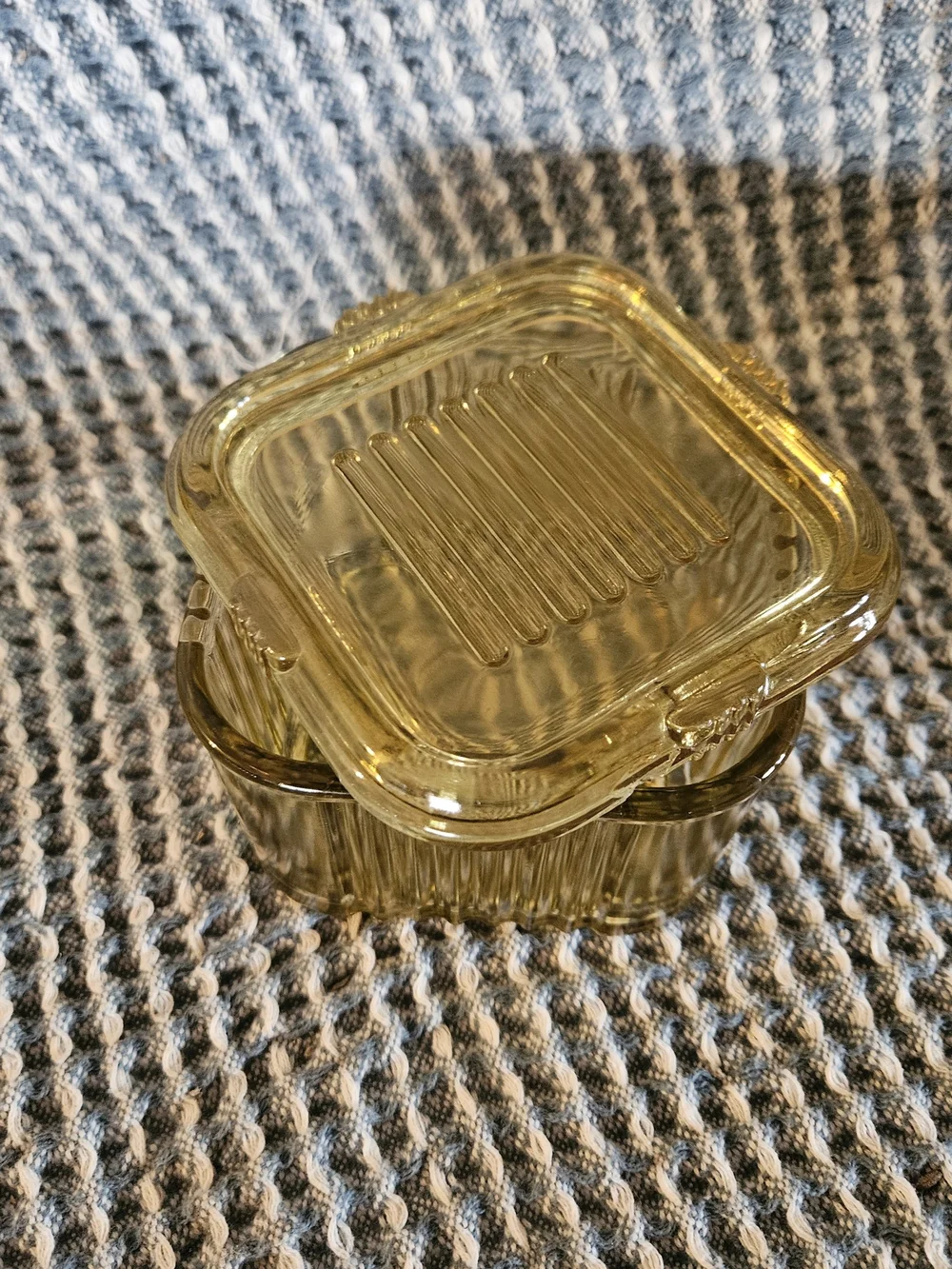 Amber Glass Ribbed Lidded Storage Boxes - Set of 2
